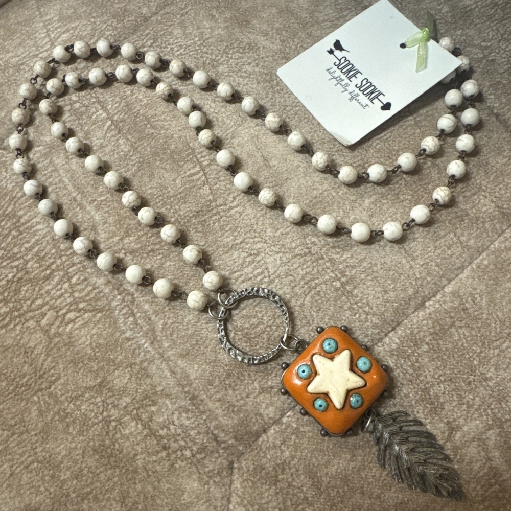 Sookie Sookie Western Boho Necklace 18" Star Feather Pendant Cowgirl Boutique